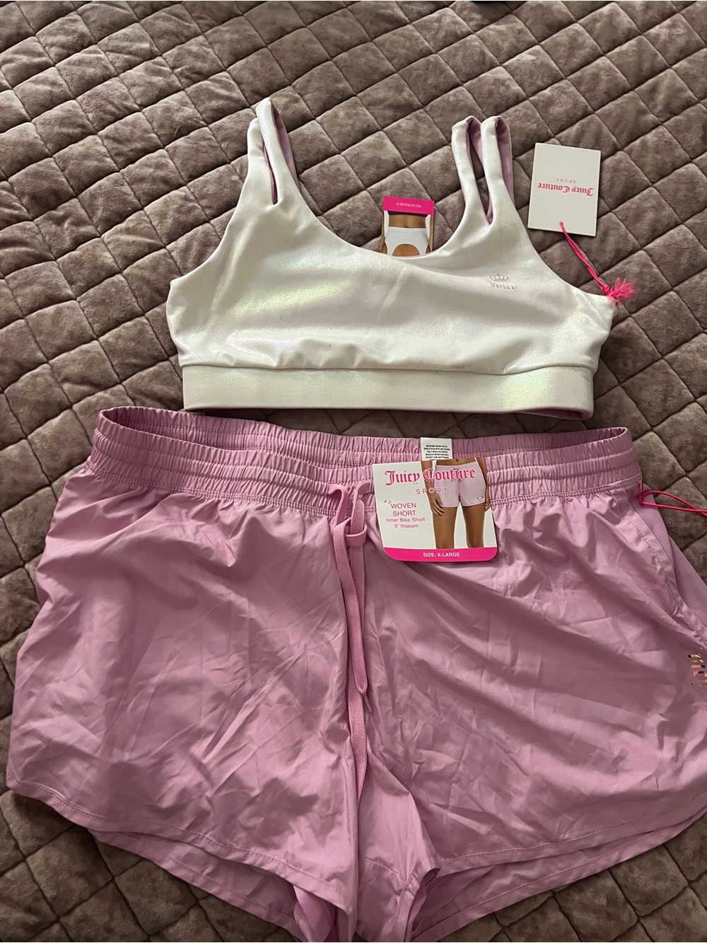Juicy Couture White Bralette with Pink Woven Shorts